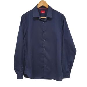 Alfani Shirt Men's Size Medium Slim Fit Navy Blue Long Sleeve Button Front Shirt